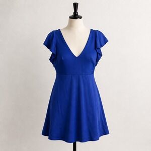 $98 New Cacique Women Royal Blue Ruffle Sleeve Swim Dress One Piece Size 22